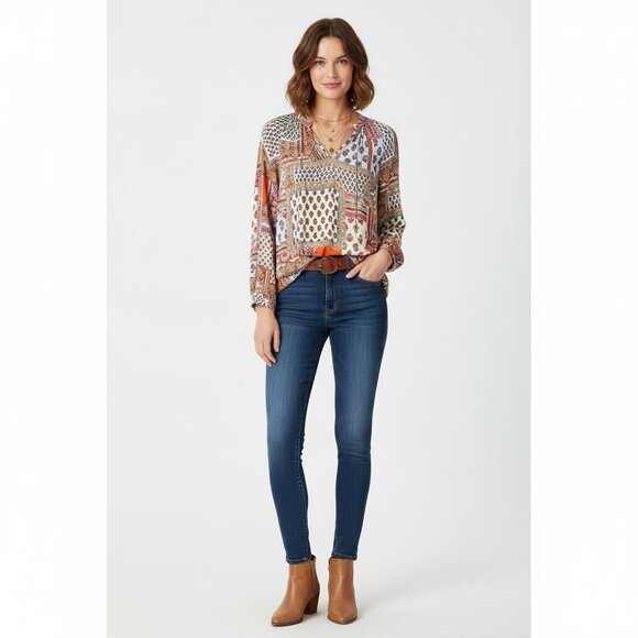 *Rose & Thyme Boho Printed Long Sleeve Blouse - Picture 1 of 5